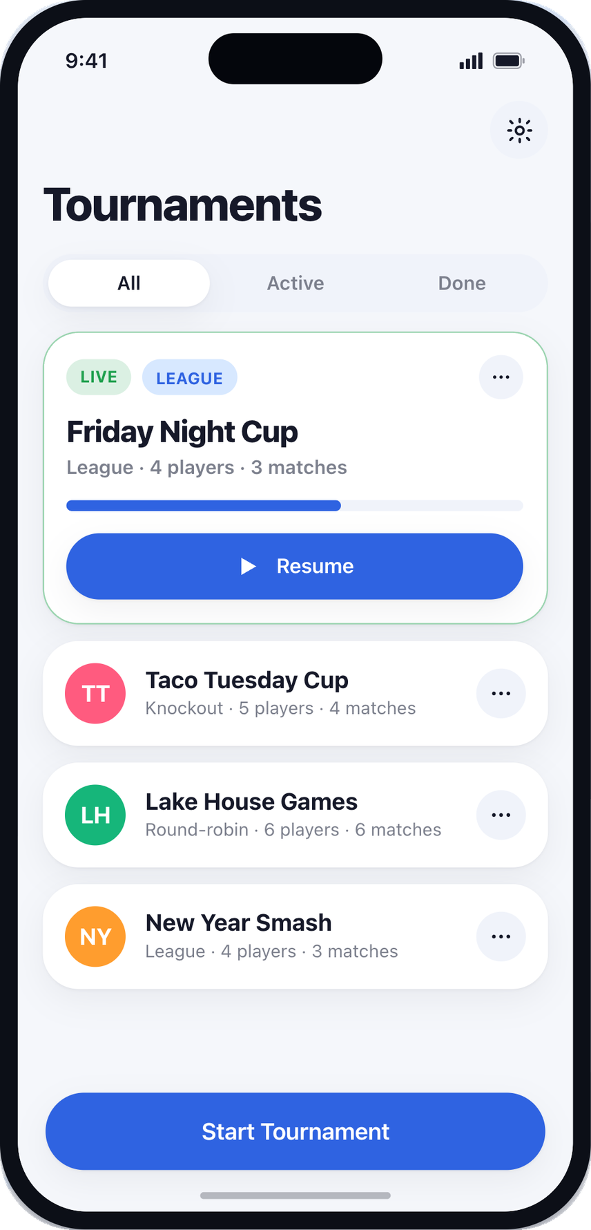 Start a tournament
